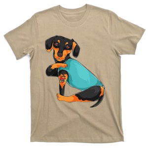 Fathers Day Gift Funny Dog Dad Dachshund I Love Dad Tattoo T-Shirt