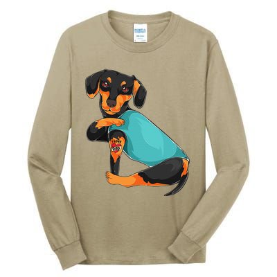 Fathers Day Gift Funny Dog Dad Dachshund I Love Dad Tattoo Tall Long Sleeve T-Shirt