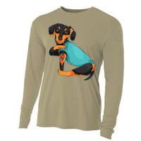 Fathers Day Gift Funny Dog Dad Dachshund I Love Dad Tattoo Cooling Performance Long Sleeve Crew