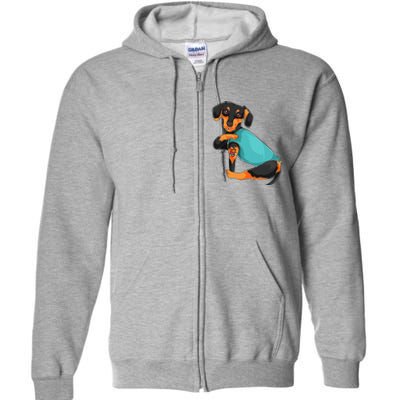 Fathers Day Gift Funny Dog Dad Dachshund I Love Dad Tattoo Full Zip Hoodie