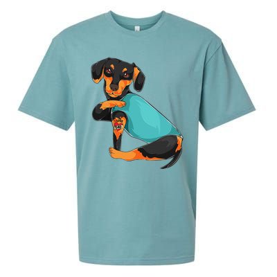 Fathers Day Gift Funny Dog Dad Dachshund I Love Dad Tattoo Sueded Cloud Jersey T-Shirt