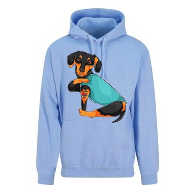 Fathers Day Gift Funny Dog Dad Dachshund I Love Dad Tattoo Unisex Surf Hoodie