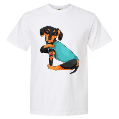 Fathers Day Gift Funny Dog Dad Dachshund I Love Dad Tattoo Garment-Dyed Heavyweight T-Shirt