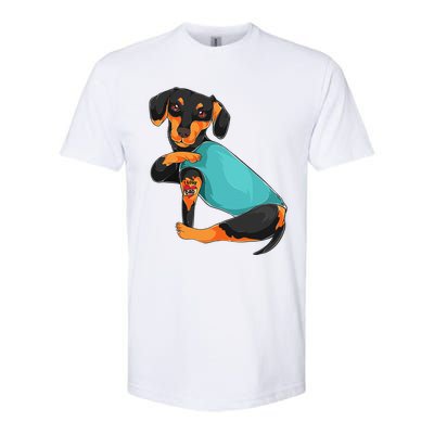 Fathers Day Gift Funny Dog Dad Dachshund I Love Dad Tattoo Softstyle CVC T-Shirt