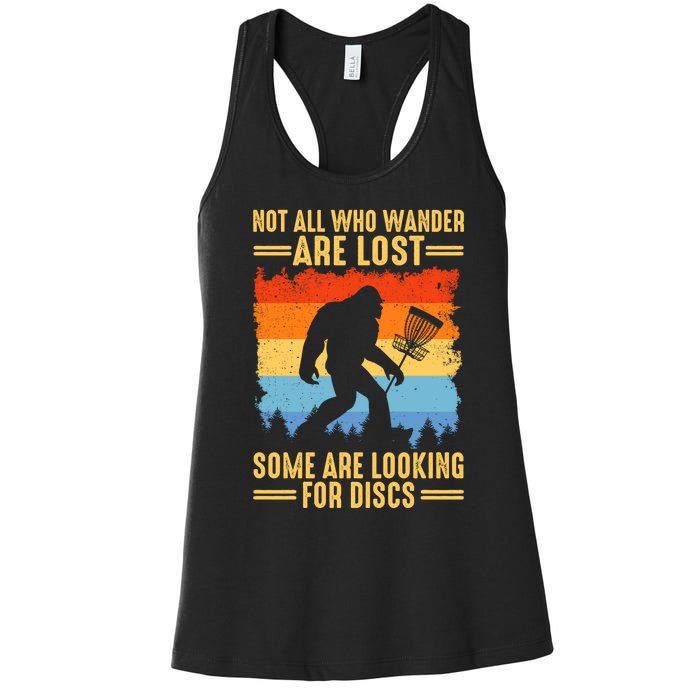 Funny Disc Golf Art For Bigfoot Lovers Not All Who Wander Are Lost Women's Racerback Tank