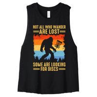 Funny Disc Golf Art For Bigfoot Lovers Not All Who Wander Are Lost Women's Racerback Cropped Tank