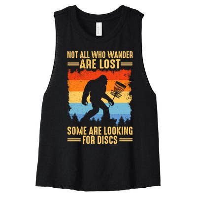 Funny Disc Golf Art For Bigfoot Lovers Not All Who Wander Are Lost Women's Racerback Cropped Tank