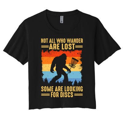 Funny Disc Golf Art For Bigfoot Lovers Not All Who Wander Are Lost Women's Crop Top Tee