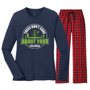 Funny Disc Golf Trees Don't Care About Your Feelings Women's Long Sleeve Flannel Pajama Set 