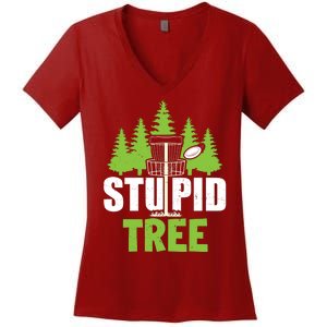 Funny Disc Golf Stupid Tree Women's V-Neck T-Shirt