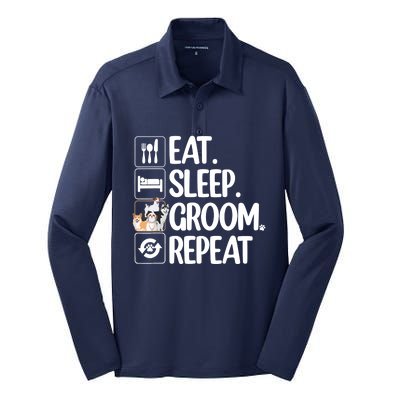 Funny Dog Groomer Design For Pet Groomer Grooming Silk Touch Performance Long Sleeve Polo