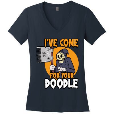 Funny Dog Groomer Reaper Brush Your Dog Grooming Halloween Women's V-Neck T-Shirt