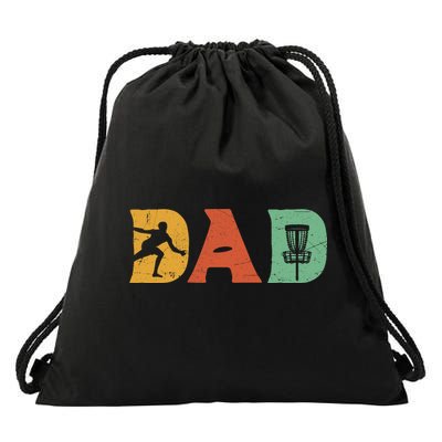 Funny Disc Golf Dad Retro Fathers Day Drawstring Bag