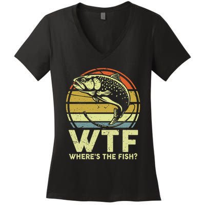 Fishing Dad Gift Wtf Wheres The Trout Fish Funny Women's V-Neck T-Shirt