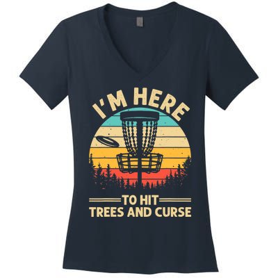 Funny Disc Golf Disc Golf Player Trees Sports Women's V-Neck T-Shirt