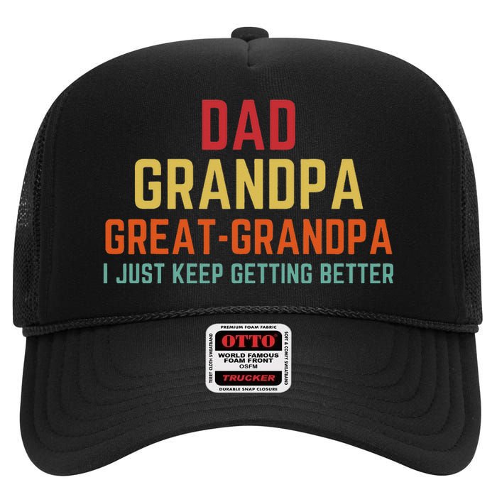 Fathers Day Gift From Grandkids Dad Grandpa Great Grandpa High Crown Mesh Back Trucker Hat