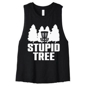 Funny Disc Golf Art For  Stupid Tree Basket Women's Racerback Cropped Tank