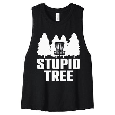 Funny Disc Golf Art For  Stupid Tree Basket Women's Racerback Cropped Tank