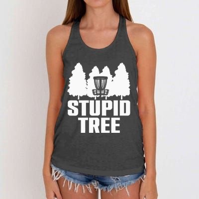 Funny Disc Golf Art For  Stupid Tree Basket Women's Knotted Racerback Tank