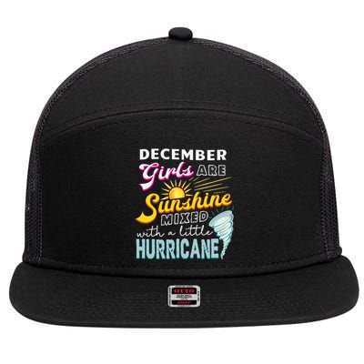 Funny December Girls Are Sunshine Mixed With Hurricane Gift 7 Panel Mesh Trucker Snapback Hat