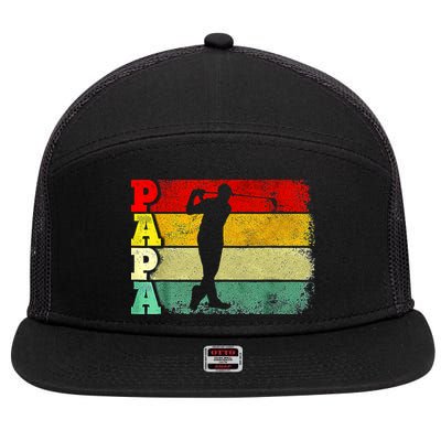 Father's Day Golf Papa Retro Vintage Golf Dad Father Gift For Dad 7 Panel Mesh Trucker Snapback Hat