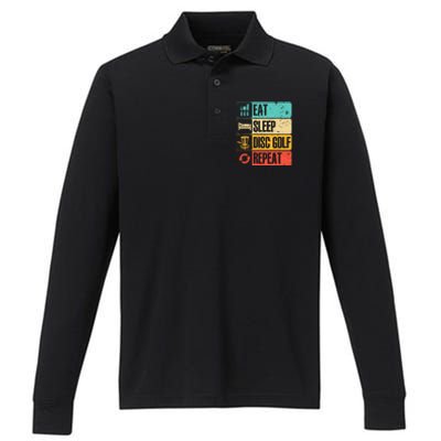 Funny Disc Golf Art For  Golf Player Disc Golfers Performance Long Sleeve Polo