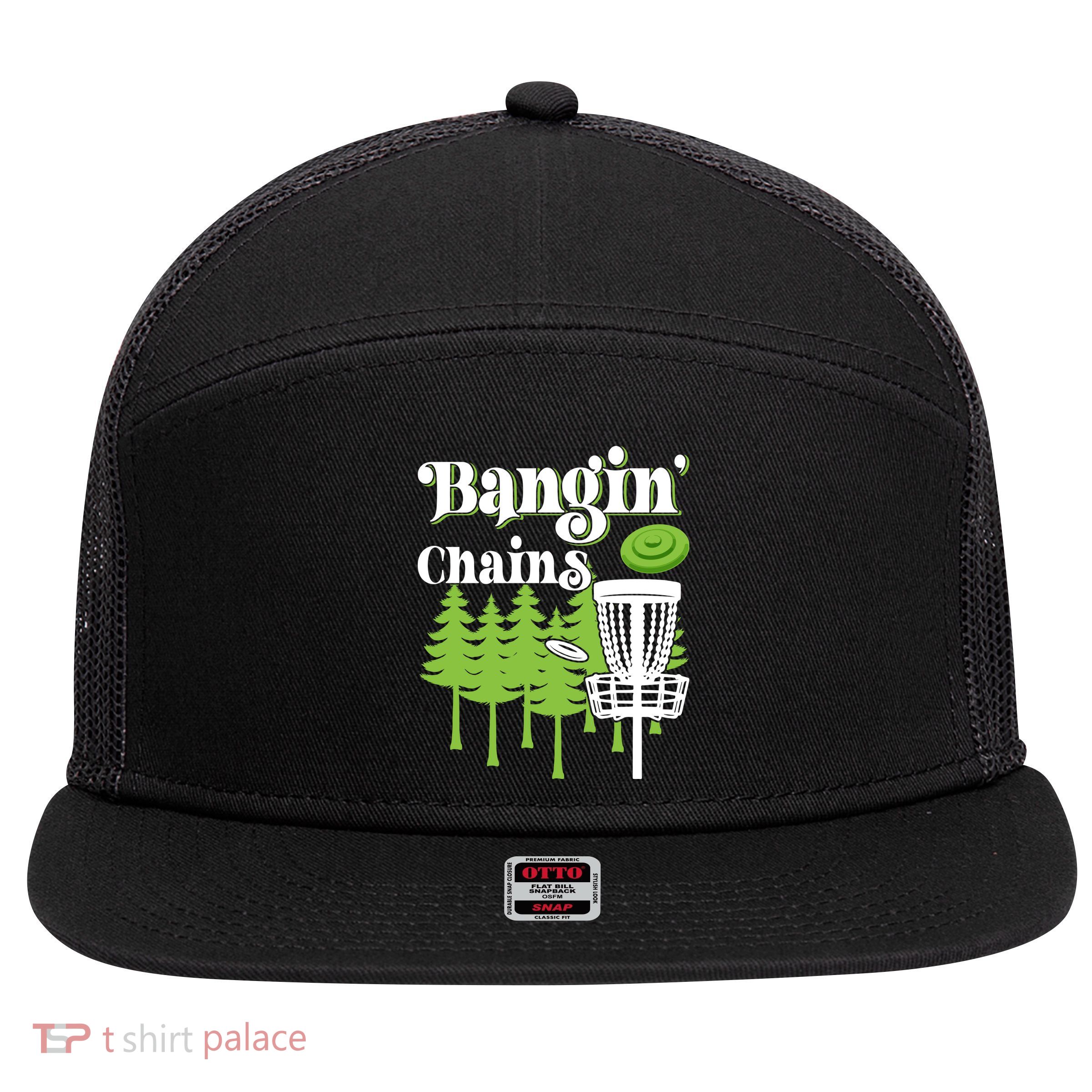 Funny Disc Golf Player Saying I Bangin' Chains 7 Panel Mesh Trucker Snapback Hat
