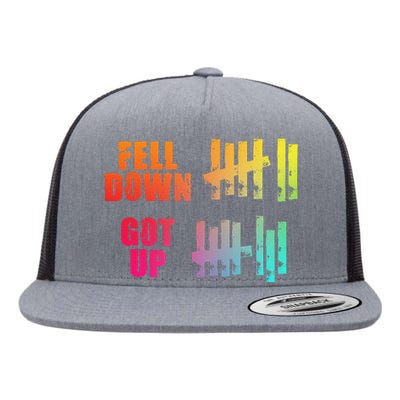 Fell Down Got Up Motivational Positivity Gift Funny Flat Bill Trucker Hat