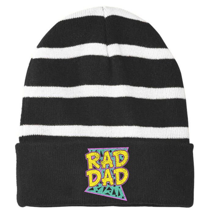 Fathers Day Gift For Daddy Rad Dad Striped Beanie with Solid Band