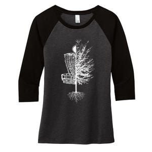 Funny Disc Golf Basket Tree Frisbee Golf Course Women's Tri-Blend 3/4-Sleeve Raglan Shirt