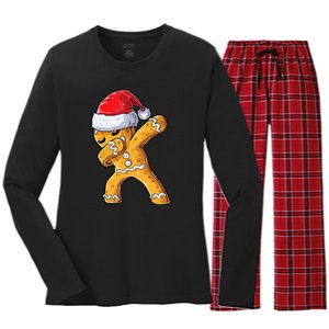 Funny Dabbing Gingerbread Santa Christmas Boys Xmas Cookie Women's Long Sleeve Flannel Pajama Set 