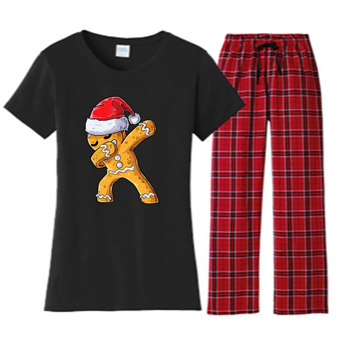 Funny Dabbing Gingerbread Santa Christmas Boys Xmas Cookie Women's Flannel Pajama Set