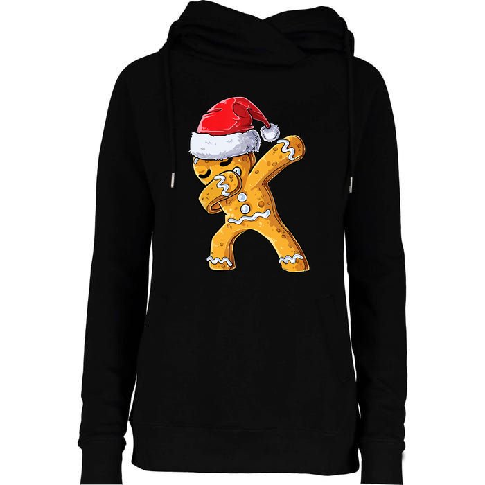 Funny Dabbing Gingerbread Santa Christmas Boys Xmas Cookie Womens Funnel Neck Pullover Hood