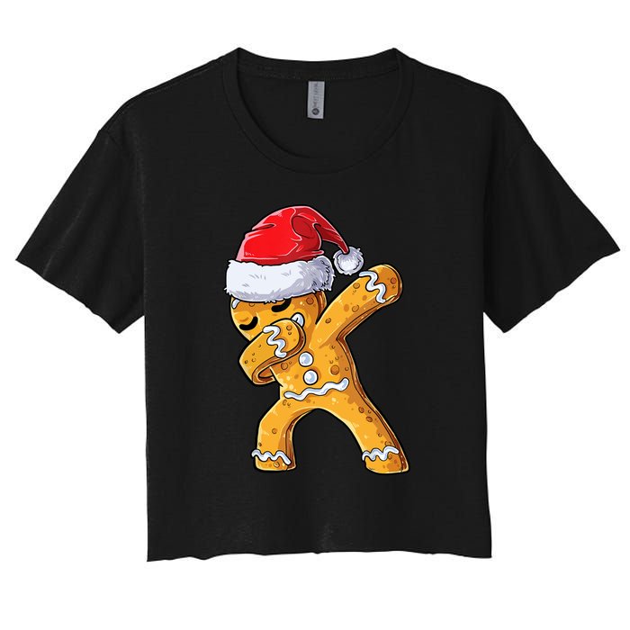 Funny Dabbing Gingerbread Santa Christmas Boys Xmas Cookie Women's Crop Top Tee