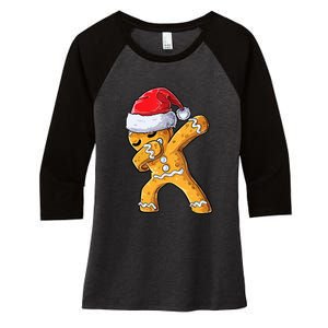 Funny Dabbing Gingerbread Santa Christmas Boys Xmas Cookie Women's Tri-Blend 3/4-Sleeve Raglan Shirt