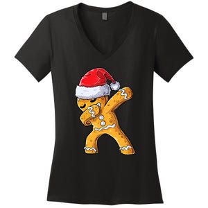 Funny Dabbing Gingerbread Santa Christmas Boys Xmas Cookie Women's V-Neck T-Shirt