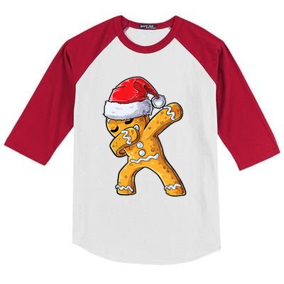 Funny Dabbing Gingerbread Santa Christmas Boys Xmas Cookie Kids Colorblock Raglan Jersey