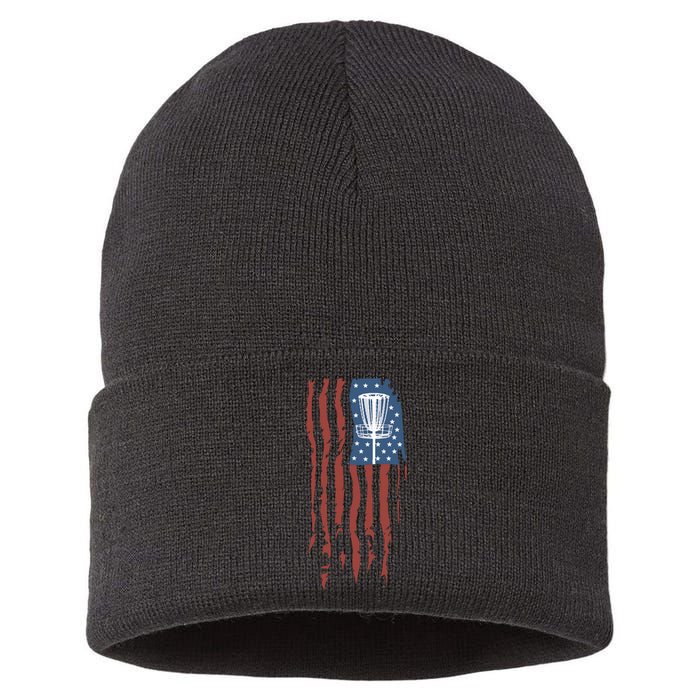 Funny Disc Golf American Flag Disc Frisbee Golf Sustainable Knit Beanie