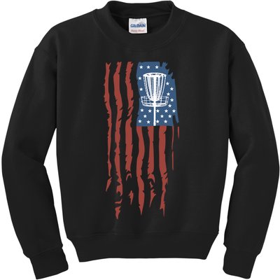 Funny Disc Golf American Flag Disc Frisbee Golf Kids Sweatshirt