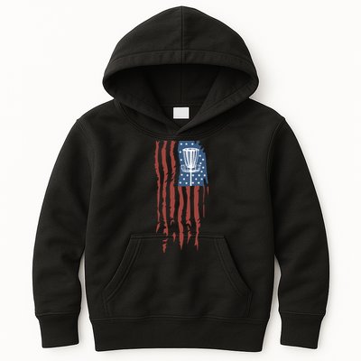 Funny Disc Golf American Flag Disc Frisbee Golf Kids Hoodie