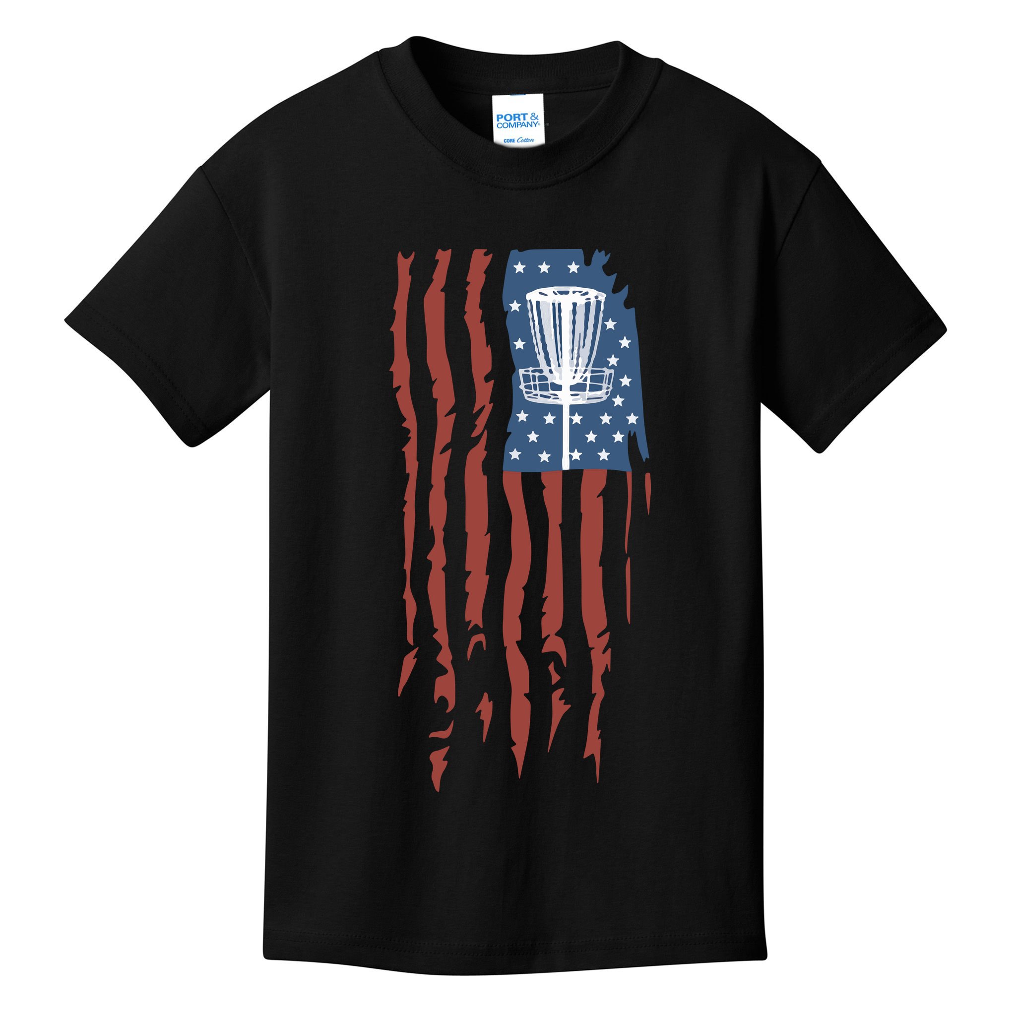 Funny Disc Golf American Flag Disc Frisbee Golf Kids T-Shirt