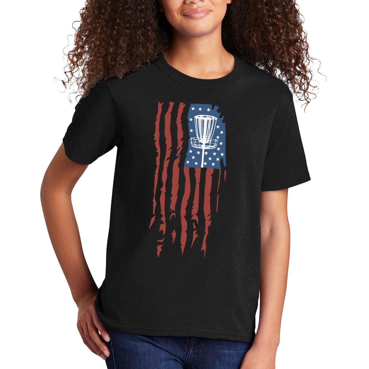 Funny Disc Golf American Flag Disc Frisbee Golf Kids T-Shirt
