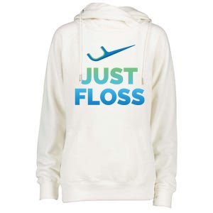 Funny Dentist Gift Just Floss Dental Assistant Hygienist Gift Womens Funnel Neck Pullover Hood