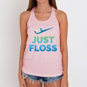 Funny Dentist Gift Just Floss Dental Assistant Hygienist Gift Women's Knotted Racerback Tank