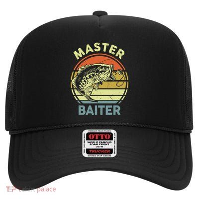 Fishing Dad Grandpa Master Baiter Funny High Crown Mesh Back Trucker Hat