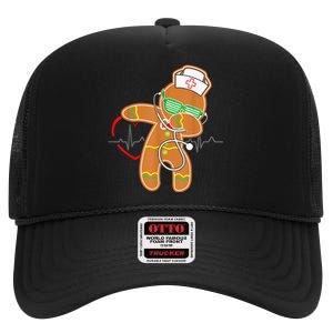 Funny Dabbing Gingerbread Nurse Shirt Nursing Xmas Gift High Crown Mesh Back Trucker Hat