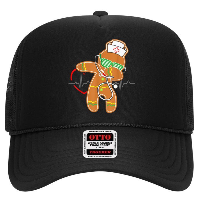 Funny Dabbing Gingerbread Nurse Shirt Nursing Xmas Gift High Crown Mesh Back Trucker Hat