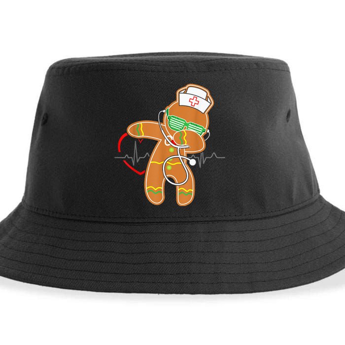 Funny Dabbing Gingerbread Nurse Shirt Nursing Xmas Gift Sustainable Bucket Hat