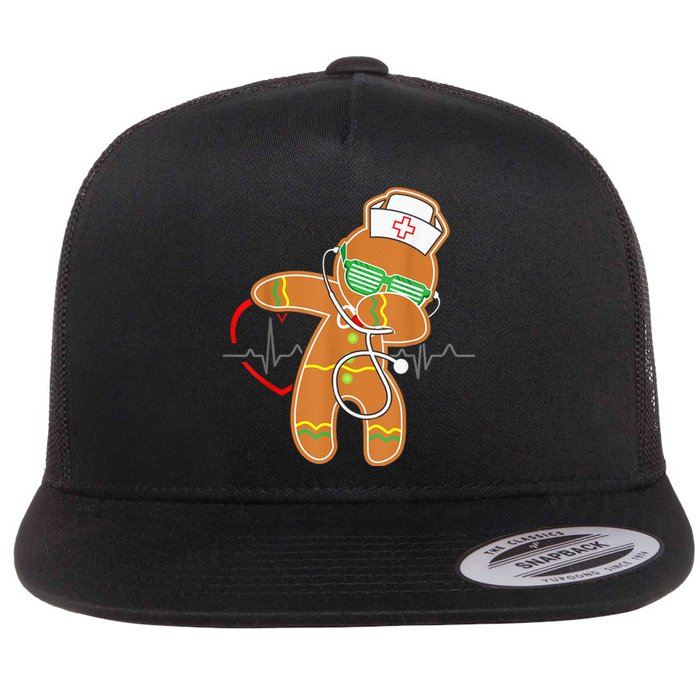 Funny Dabbing Gingerbread Nurse Shirt Nursing Xmas Gift Flat Bill Trucker Hat