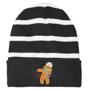 Funny Dabbing Gingerbread Nurse Shirt Nursing Xmas Gift Striped Beanie with Solid Band